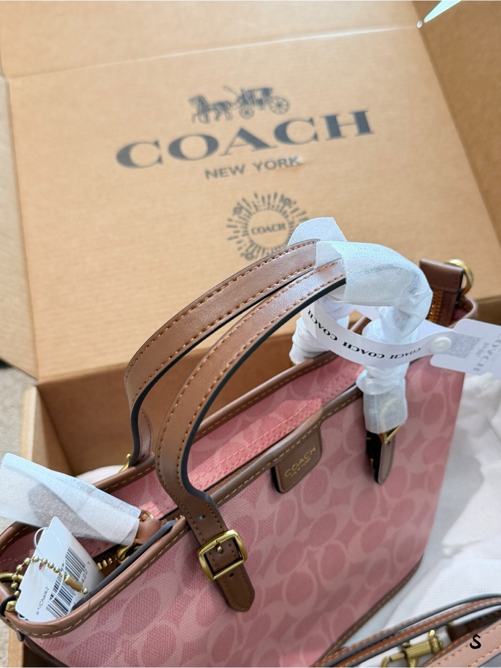 Coach Taxi 21 Tote Bag in Pink Signature Canvas with Leather Trim - Picture 5 of 7